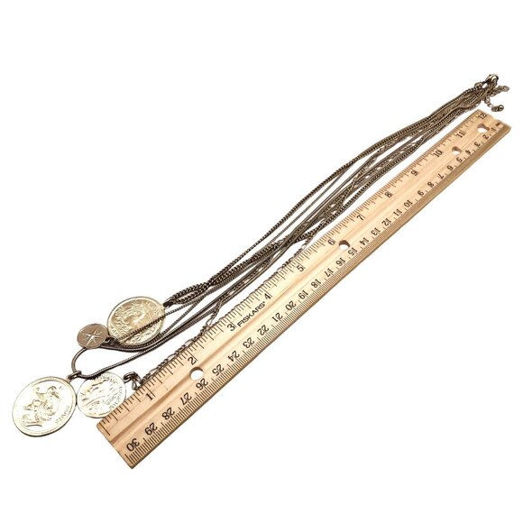 Roman Coin Layered Necklace NWOT Gold Tone Multi Strand Waterfall - Picture 7 of 7